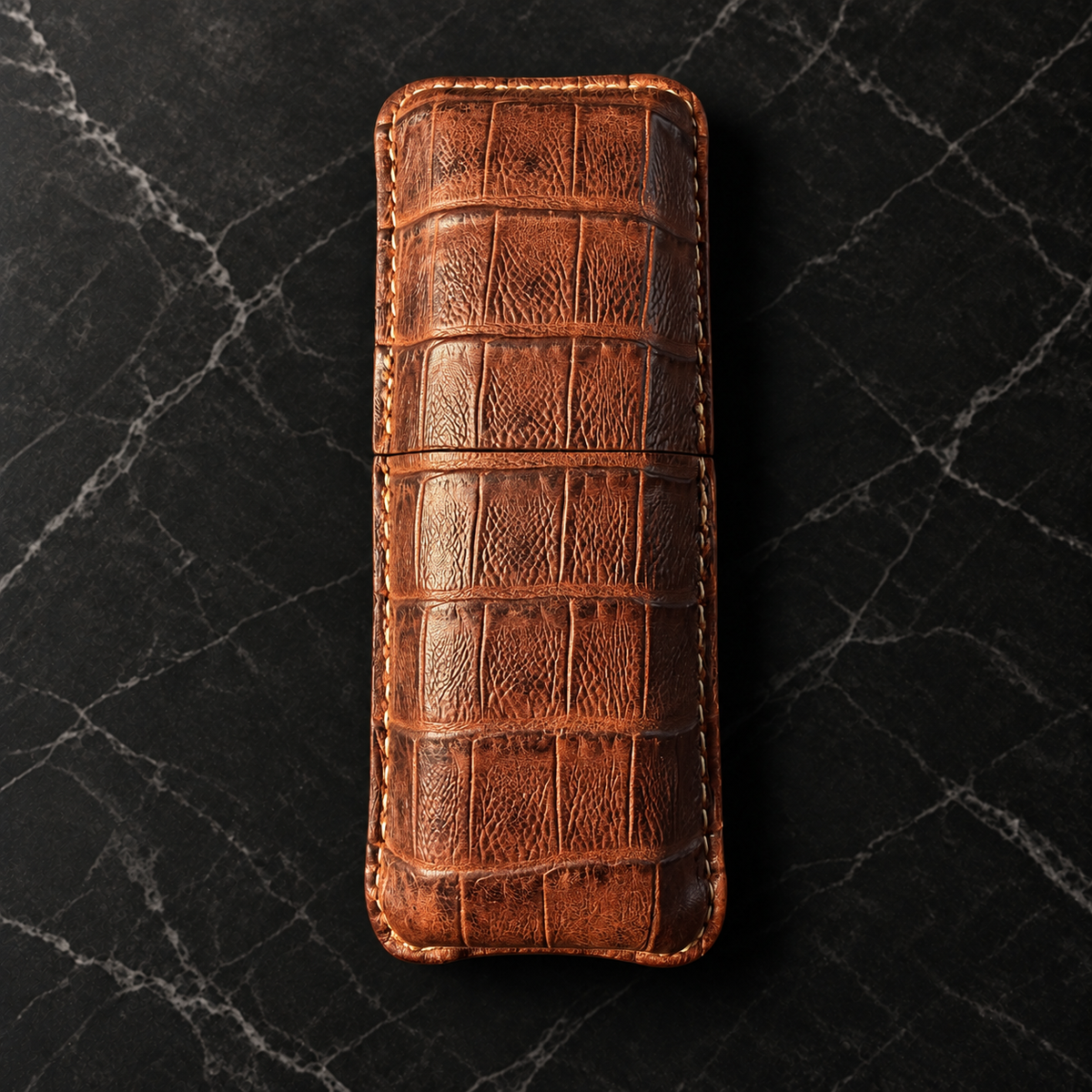 Crocodile Brown Genuine Leather Cigar Case