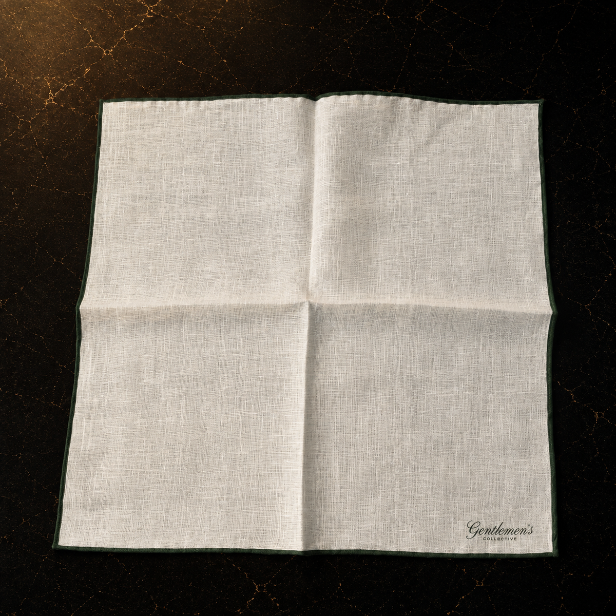 Green Edge White Linen Pocket Square