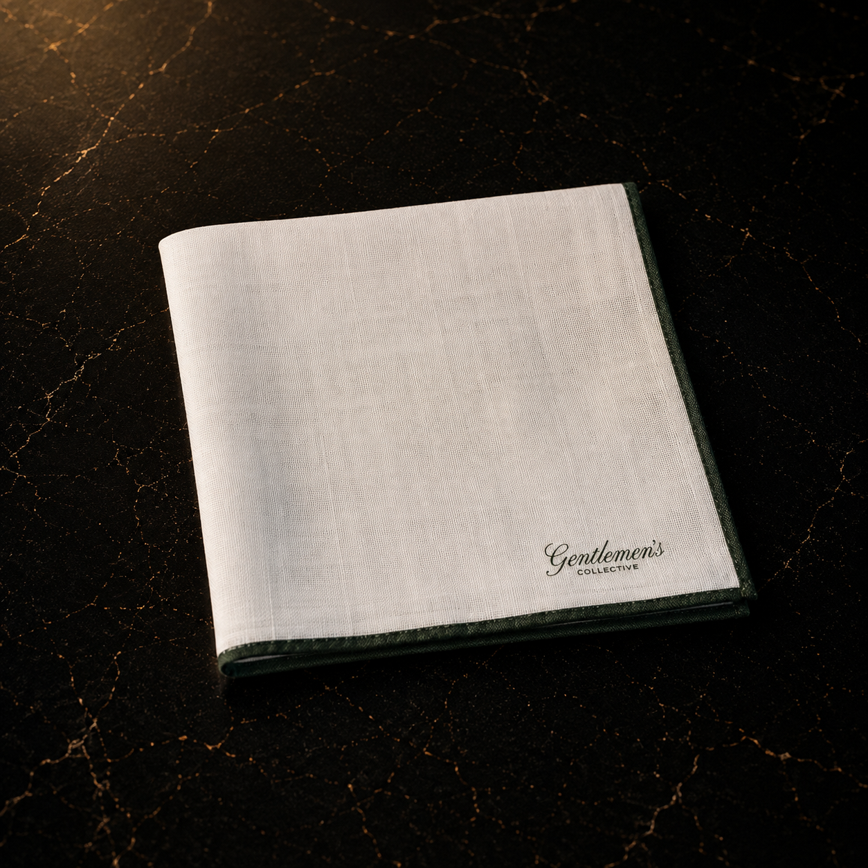 Green Edge White Linen Pocket Square