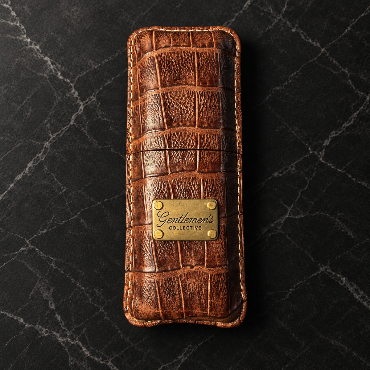 Crocodile Brown Genuine Leather Cigar Case