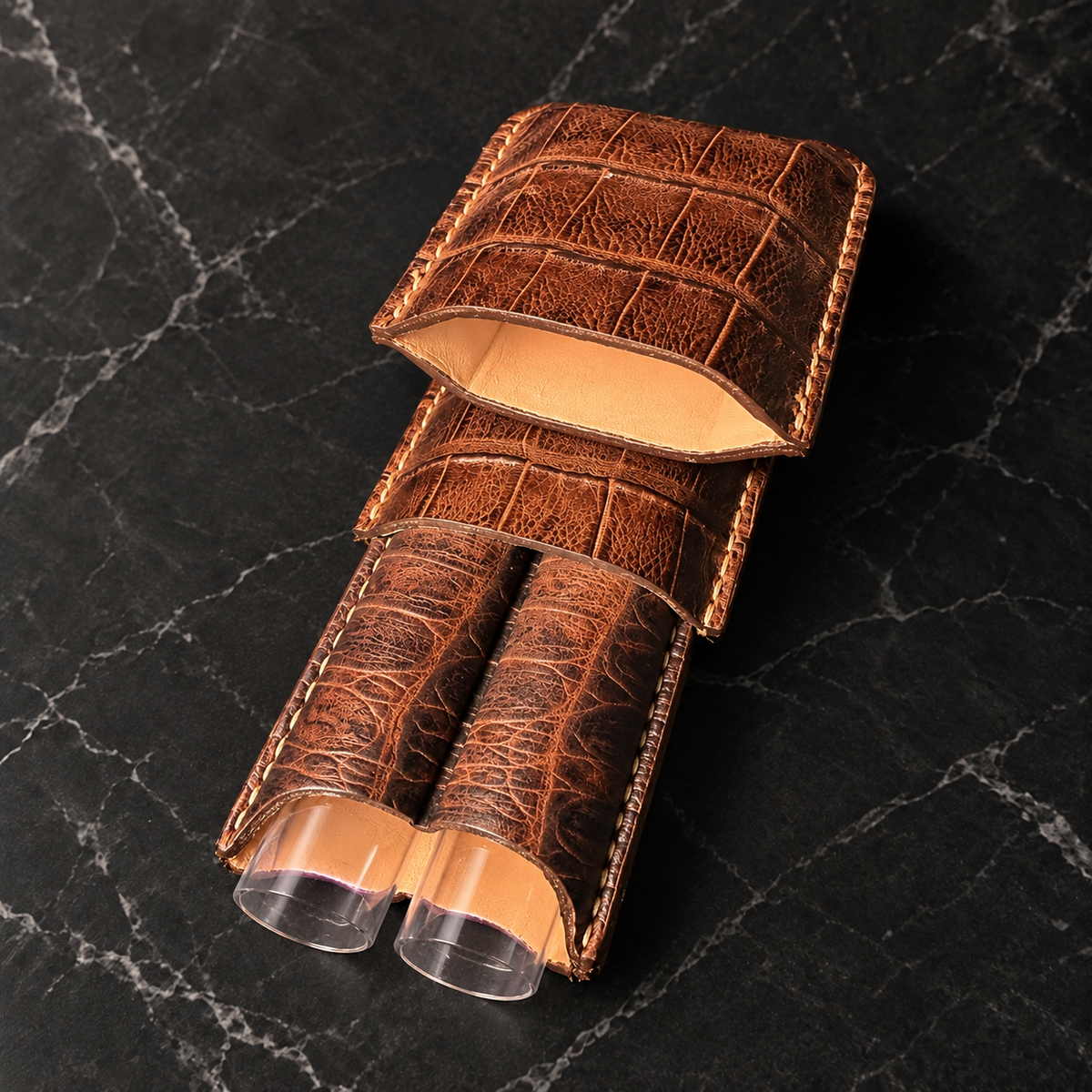 Crocodile Brown Genuine Leather Cigar Case