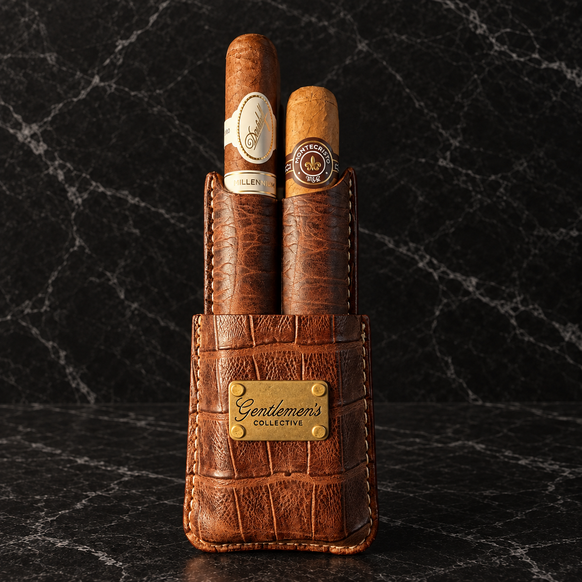Crocodile Brown Genuine Leather Cigar Case