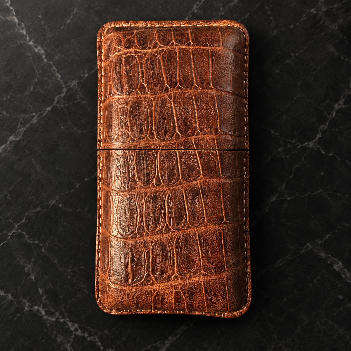Crocodile Brown Genuine Leather Cigar Case