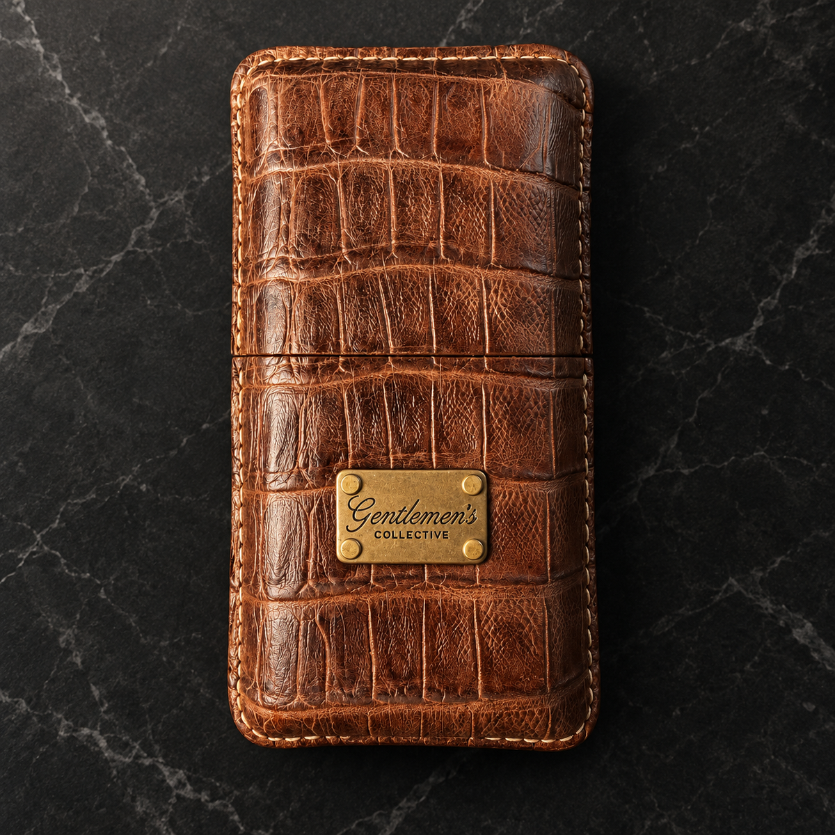Crocodile Brown Genuine Leather Cigar Case