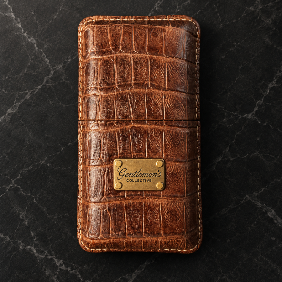 Crocodile Brown Genuine Leather Cigar Case