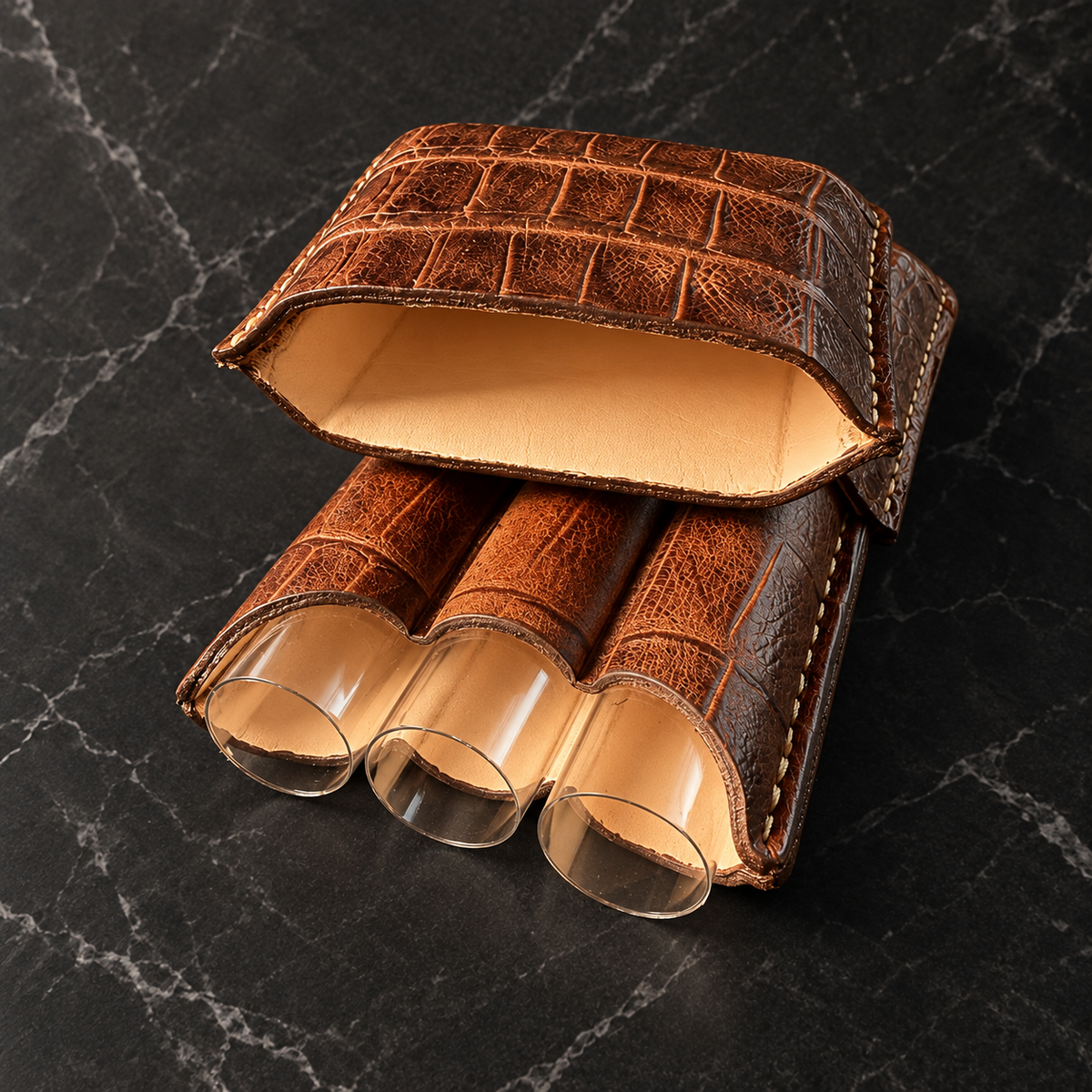 Crocodile Brown Genuine Leather Cigar Case