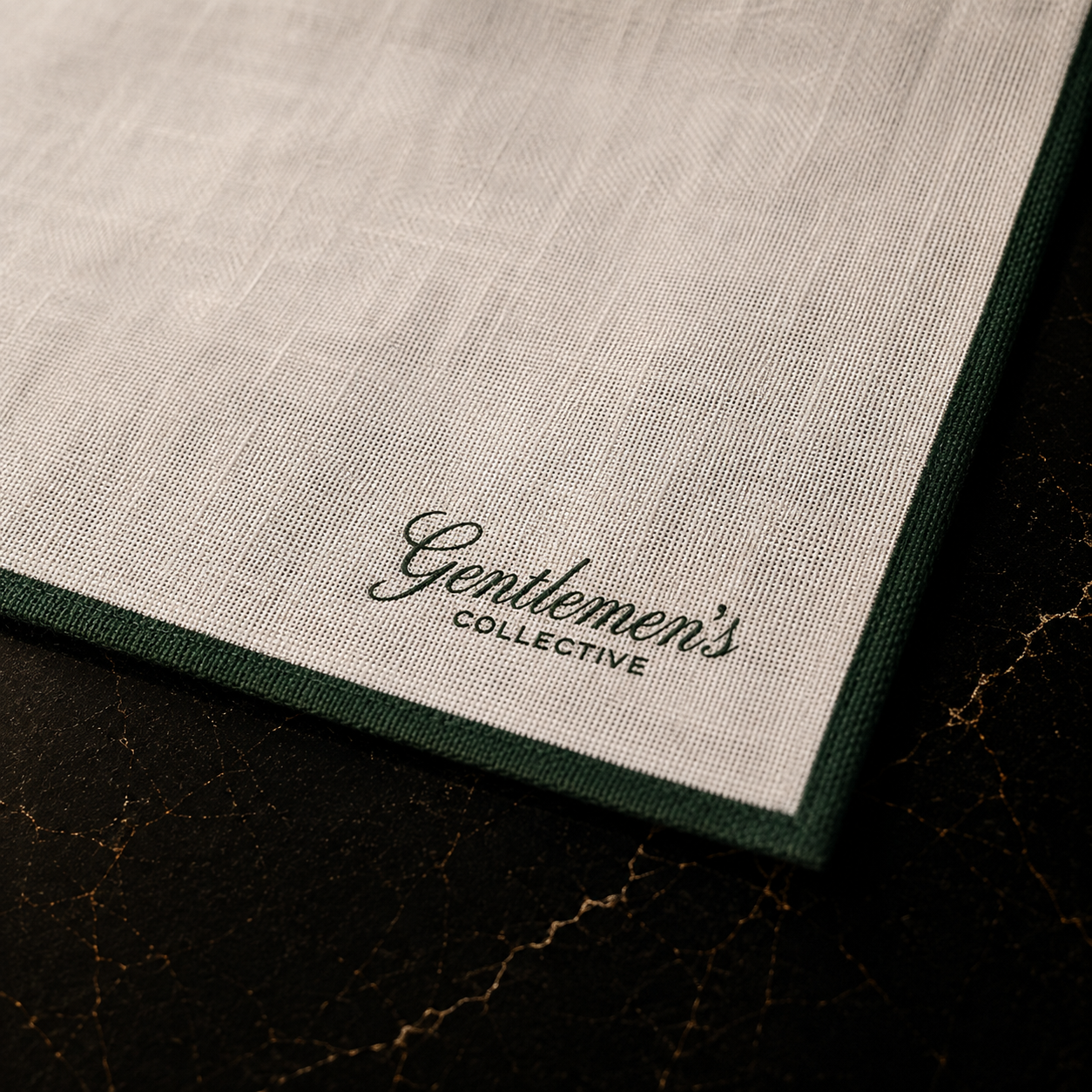 Green Edge White Linen Pocket Square